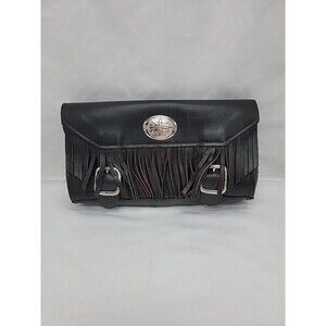 Black Leather Motorcycle Tool Bag W/Tassels 9.5x5.5x2